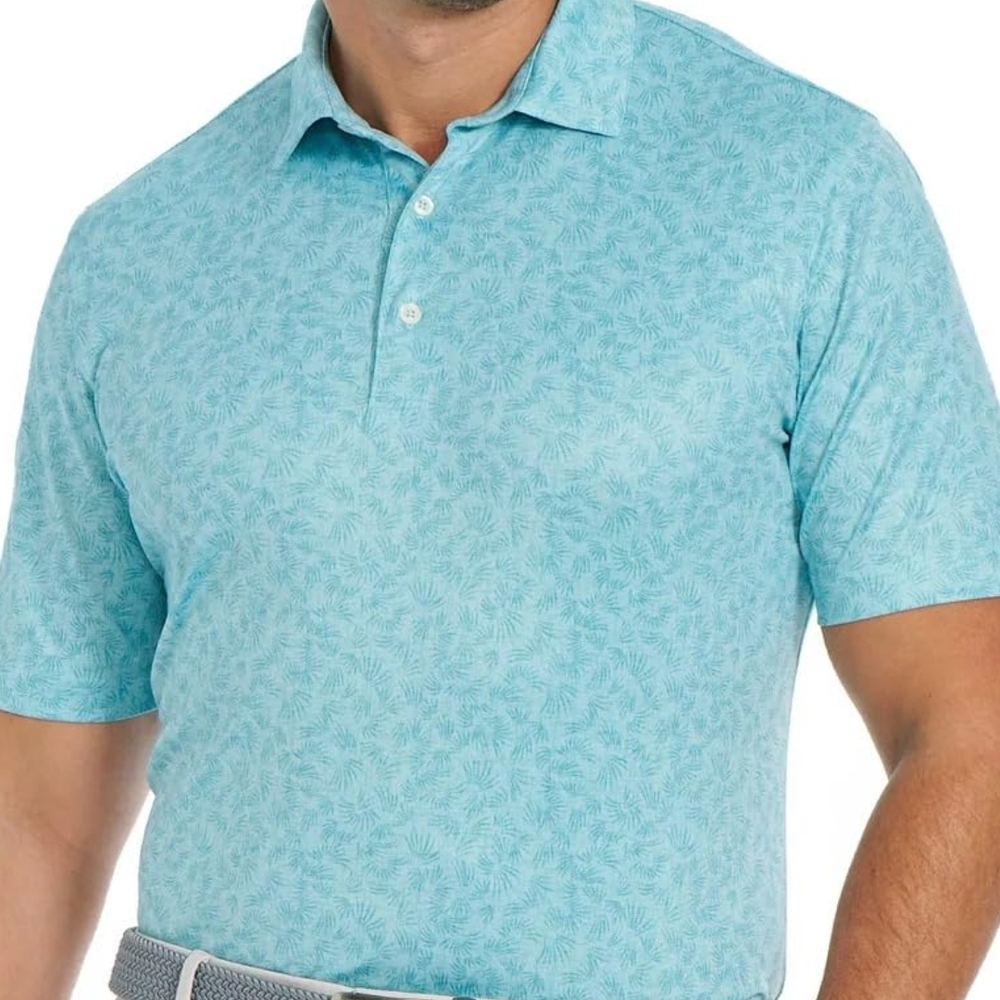 NWT Greg Norman Collection Aqua Patterned Polo Shirt SIZE MENS Small